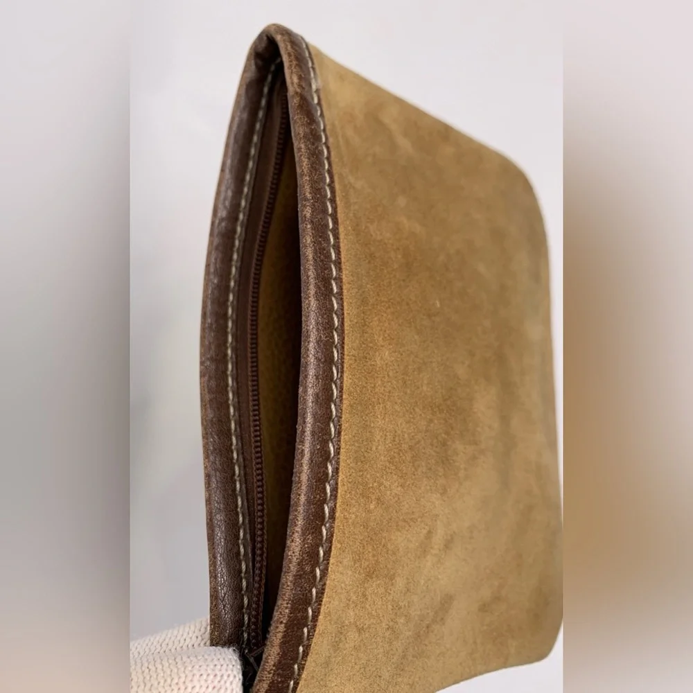 Loewe Tan Camel Suede Zip Pouch